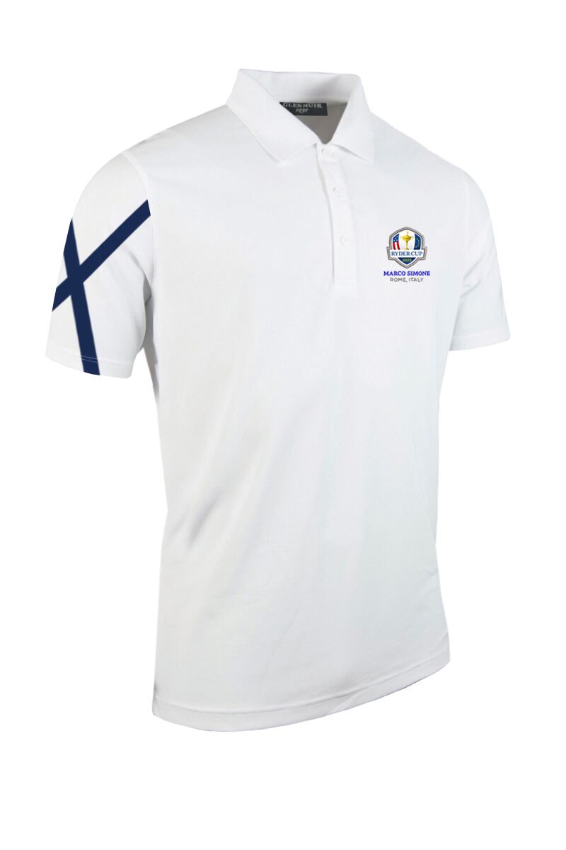 Official Ryder Cup 2025 Mens Saltire Performance Pique Golf Polo Shirt White S