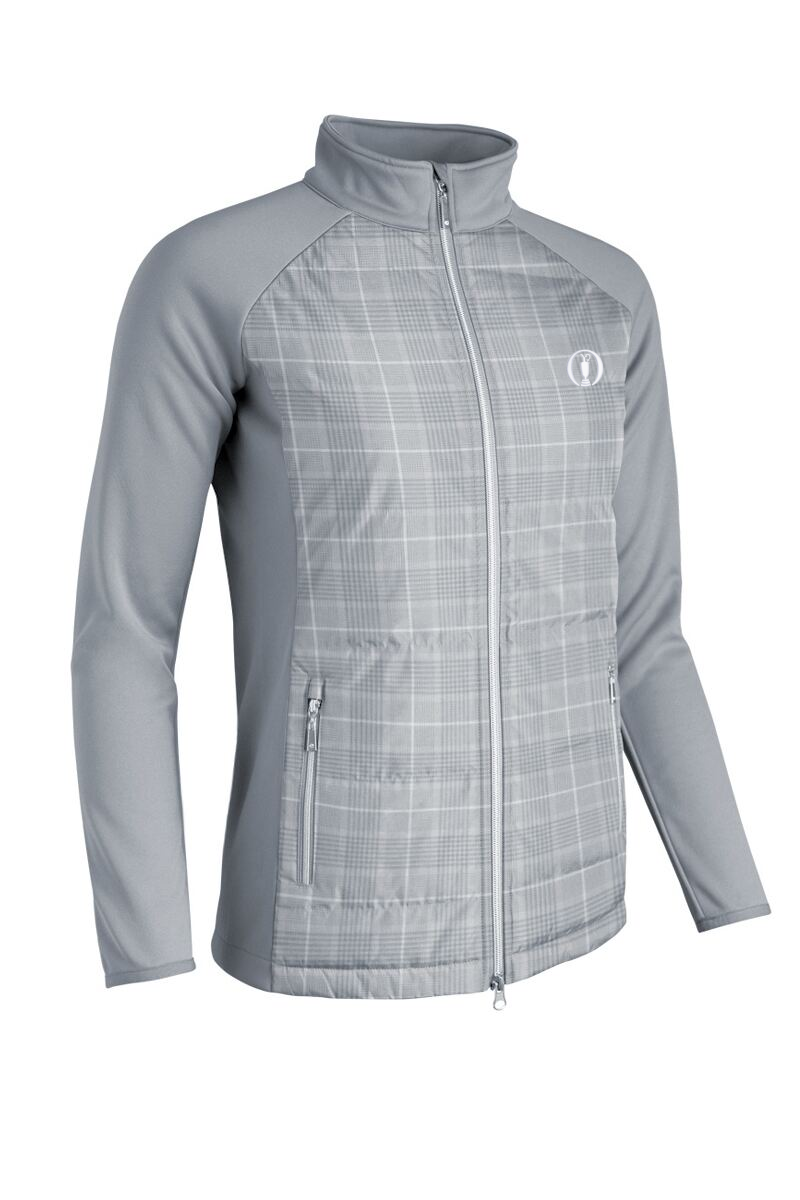 The Open Ladies Zip Front Bonded Padded Hybrid Down Golf Jacket Light Grey/WhiteCheck S