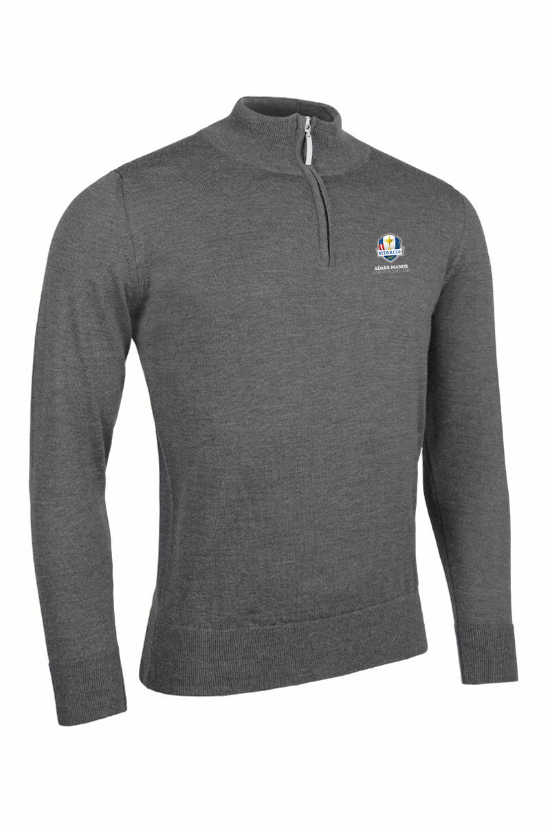 Official Ryder Cup 2027 Mens Quarter Zip Water Repellent Lined Merino Heavyweight Golf Sweater