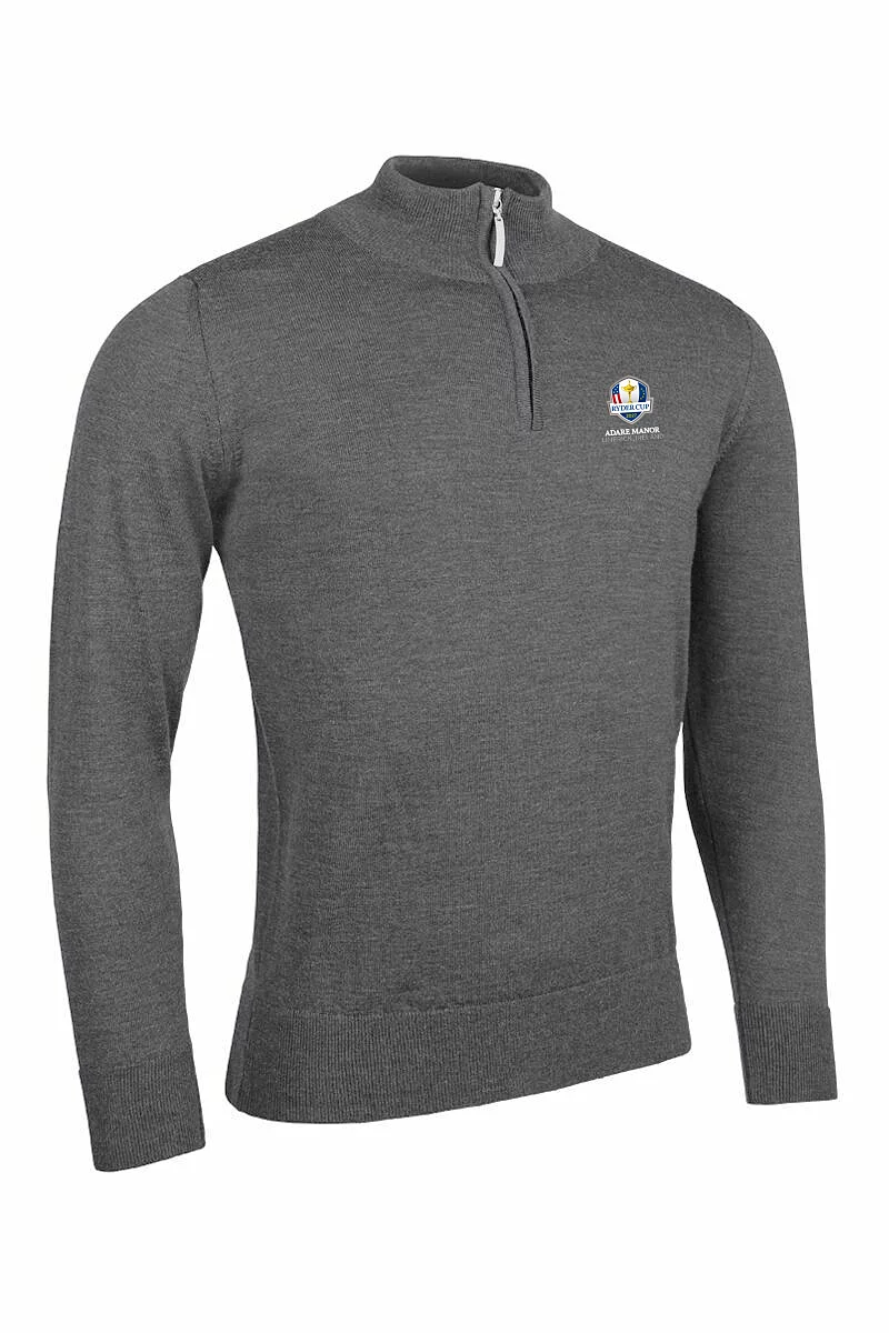 Official Ryder Cup 2027 Mens Quarter Zip Water Repellent Lined Merino Golf Sweater Charcoal M