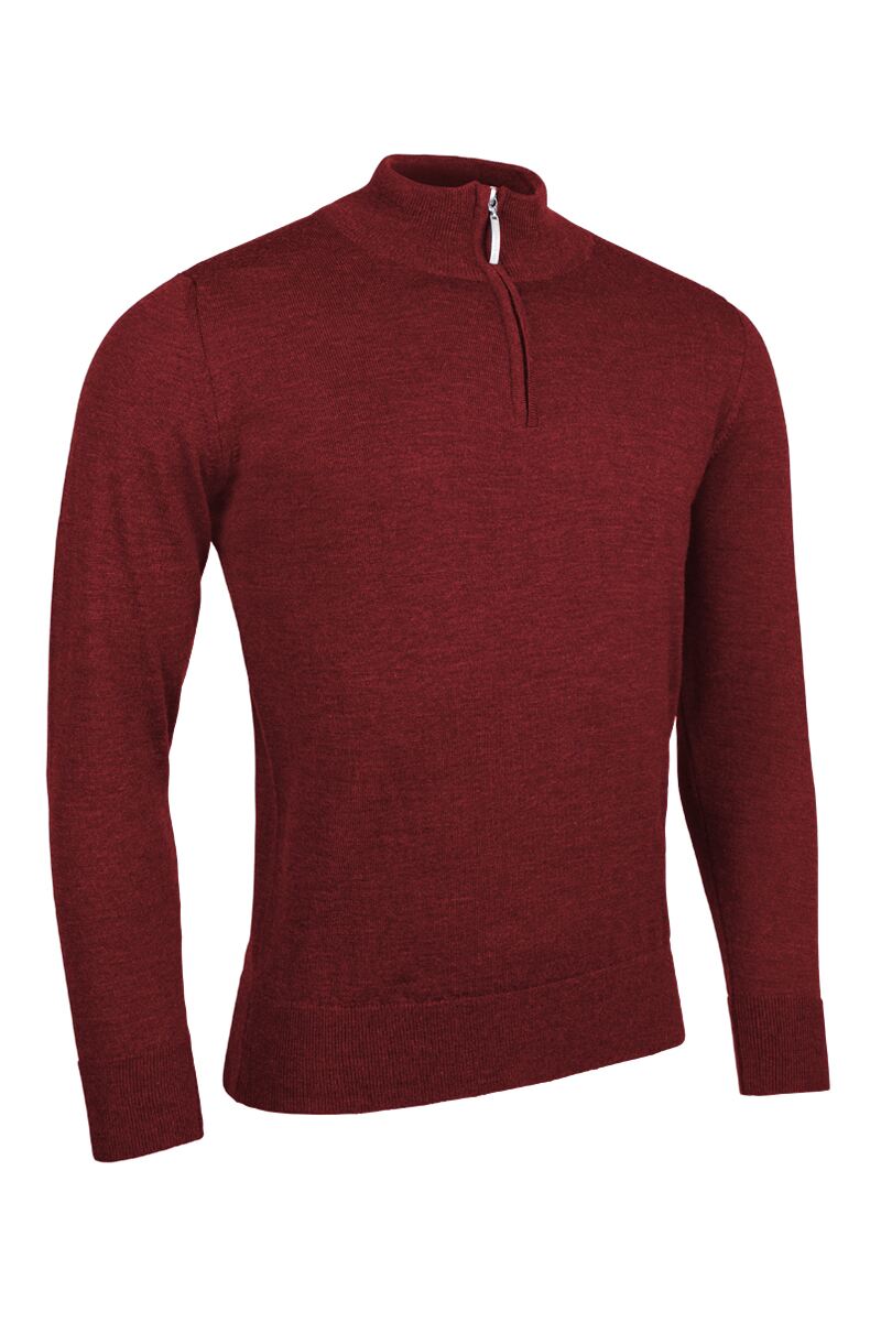 Mens Quarter Zip Water Repellent Lightweight Lined Merino Blend Golf Sweater Garnet Marl S