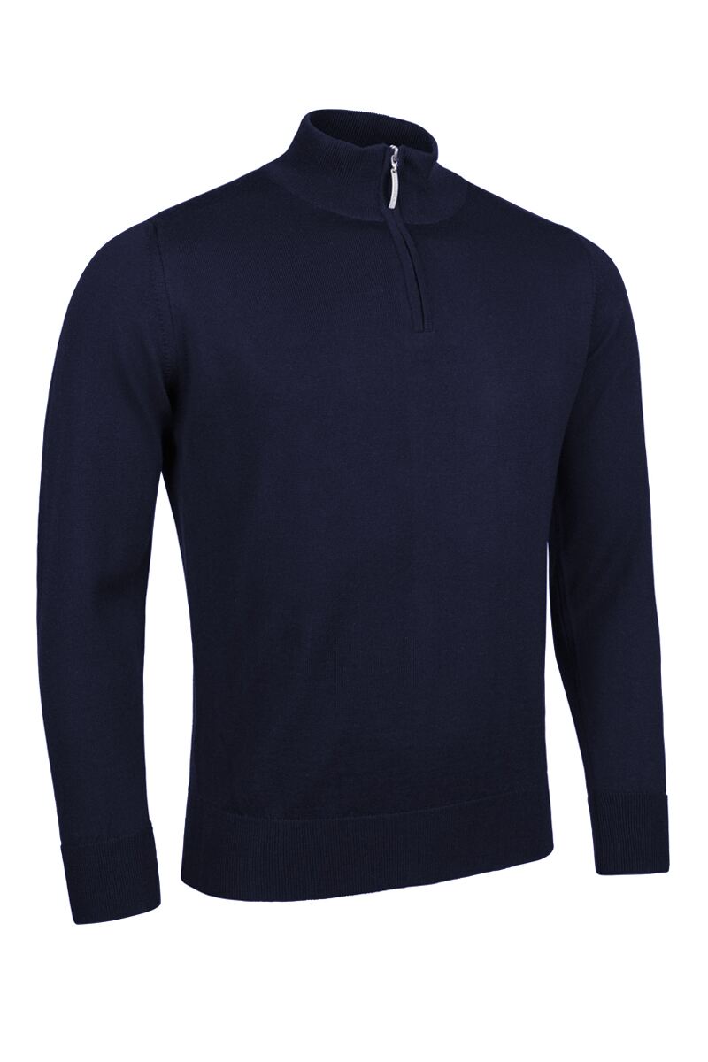 Mens Quarter Zip Water Repellent Lightweight Lined Merino Blend Golf Sweater Navy M
