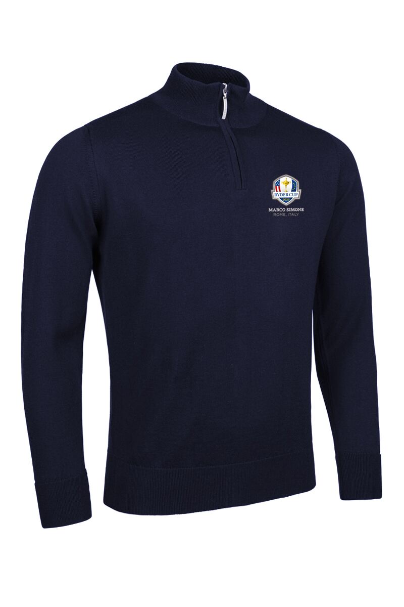 Official Ryder Cup 2025 Mens Quarter Zip Water Repellent Lightweight Lined Merino Blend Golf Sweater Navy XXL