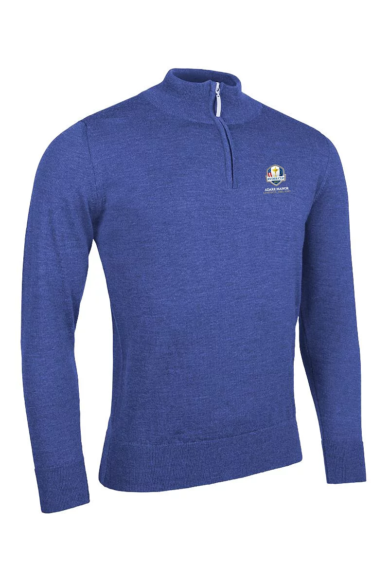 Official Ryder Cup 2027 Mens Quarter Zip Water Repellent Lined Merino Golf Sweater Tahiti Marl L
