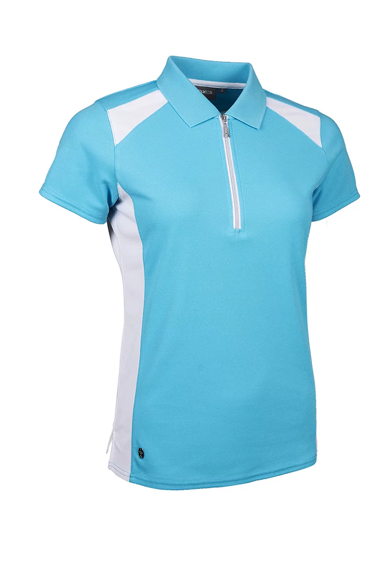 Contrast Panel Zip Performance Pique Golf Shirt Sale