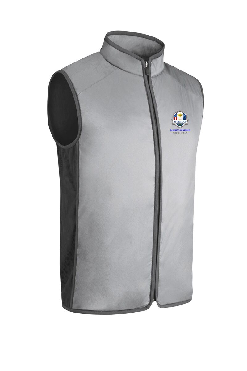 Official Ryder Cup 2025 Mens Zip Front Rib Padded Golf Gilet Light Grey/Charcoal L