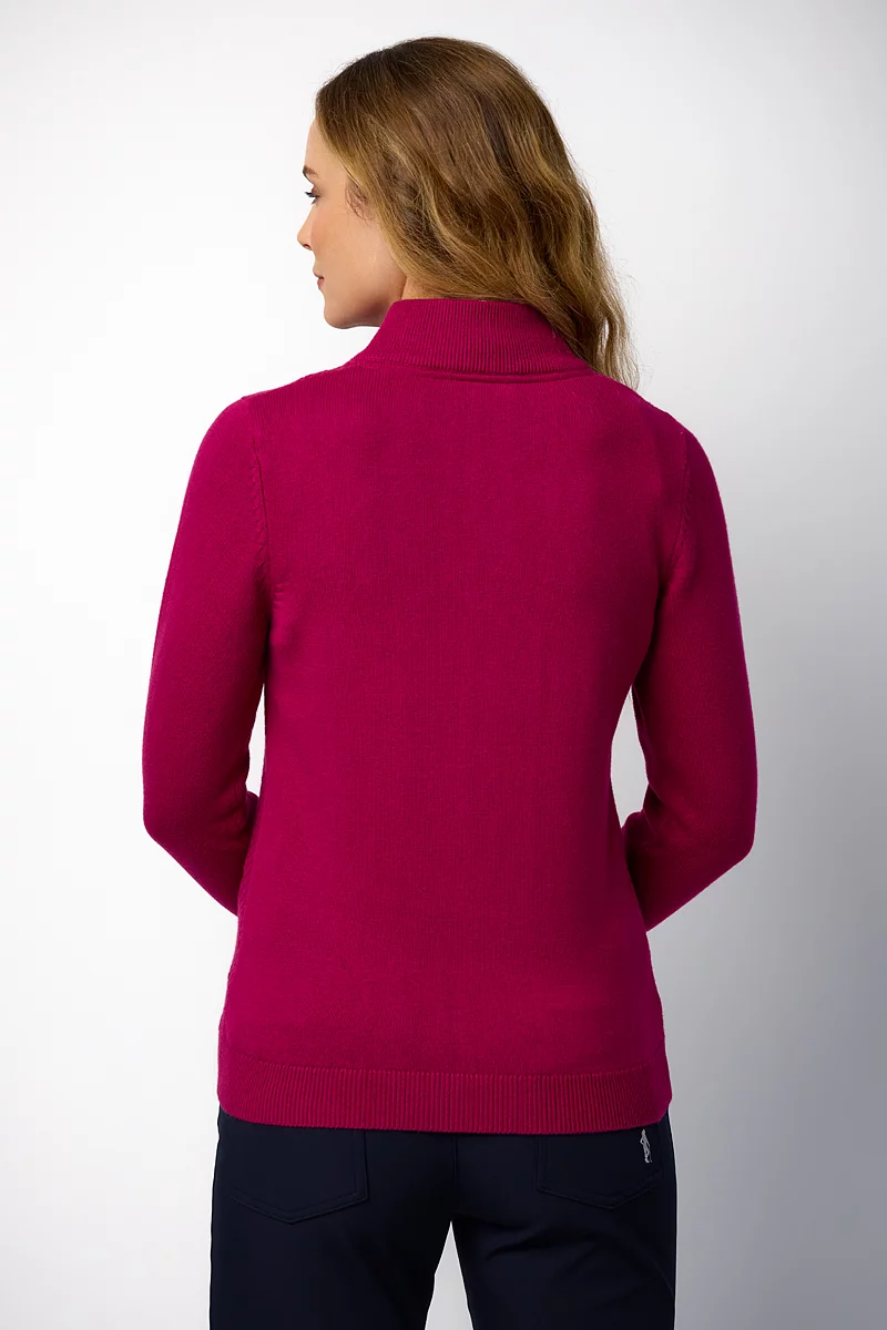 Ladies Quarter Zip Chevron Rib Midweight Merino Golf Sweater