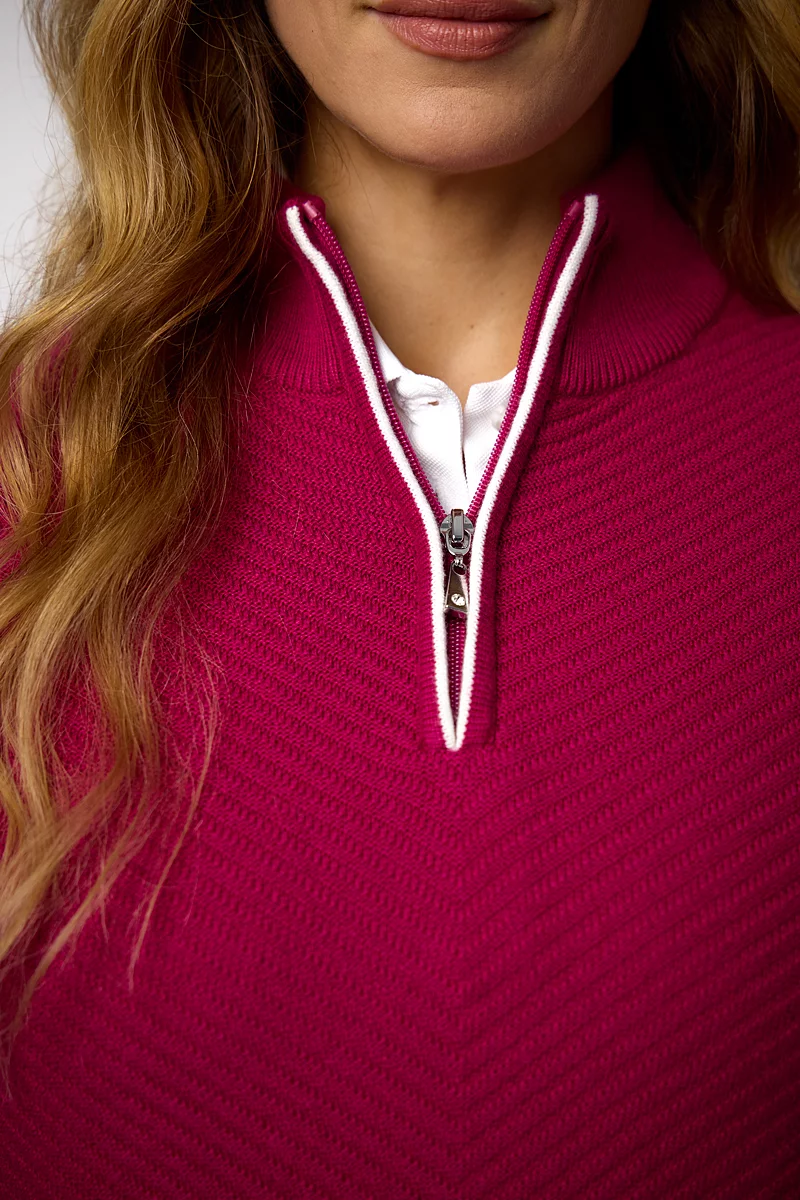 Ladies Quarter Zip Chevron Rib Midweight Merino Golf Sweater