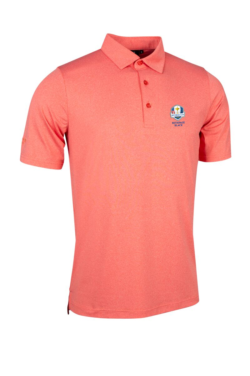 Official Ryder Cup 2025 Mens Tailored Collar Performance Golf Shirt Apricot Marl XL