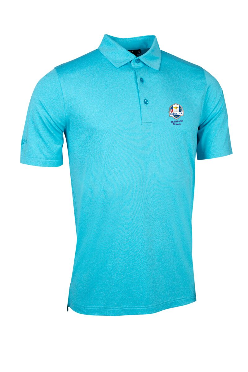 Official Ryder Cup 2025 Mens Tailored Collar Performance Golf Shirt Aqua Marl S