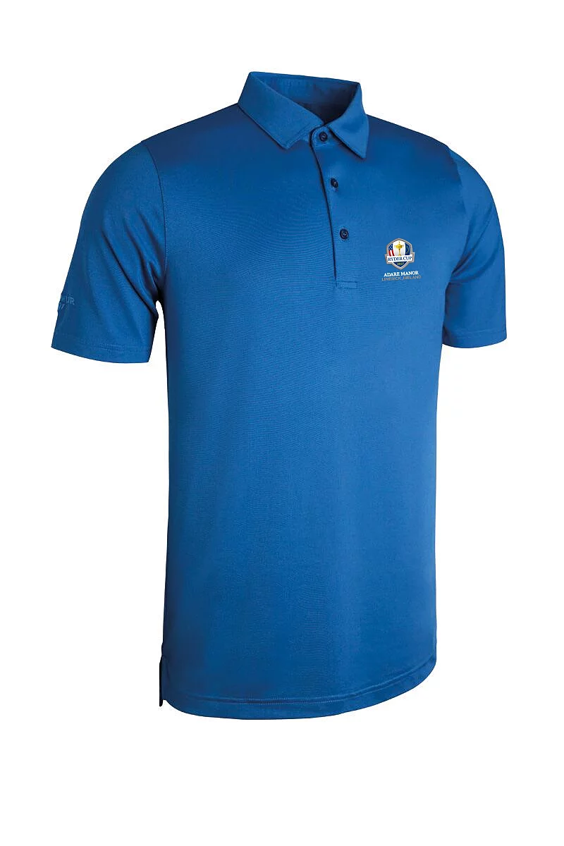 Official Ryder Cup 2027 Mens Tailored Collar Performance Golf Shirt Ascot Blue L