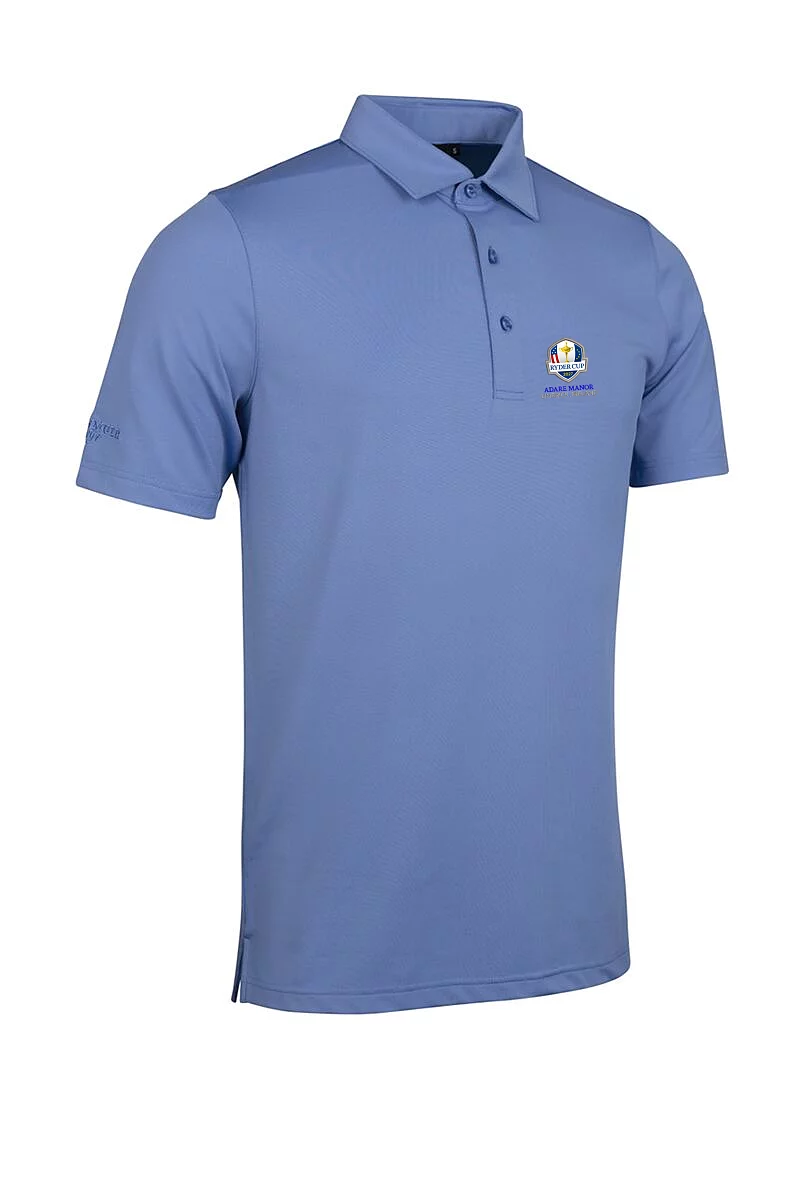 Official Ryder Cup 2027 Mens Tailored Collar Performance Golf Shirt Light Blue L