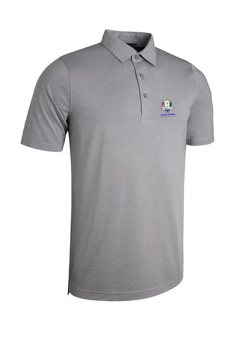 Official Ryder Cup 2027 Mens Tailored Collar Performance Golf Shirt Light Grey Marl L