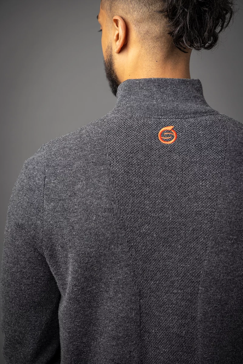 Mens Quarter Zip Textured Chest Rib Panel Showerproof Merino Lined Golf Sweater Mens Quarter Zip Textured Chest Rib Panel Showerproof Merino Lined Golf Sweater