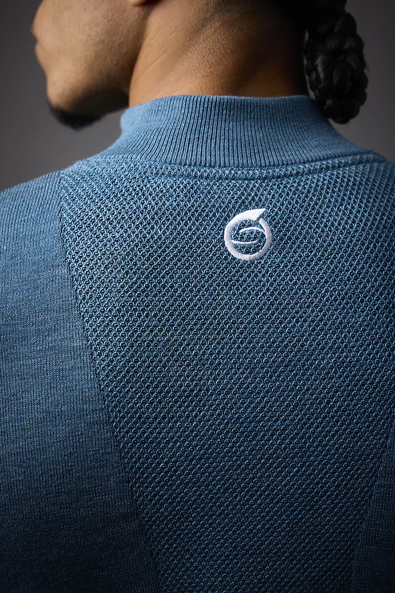 Mens Quarter Zip Textured Chest Rib Panel Showerproof Merino Lined Golf Sweater