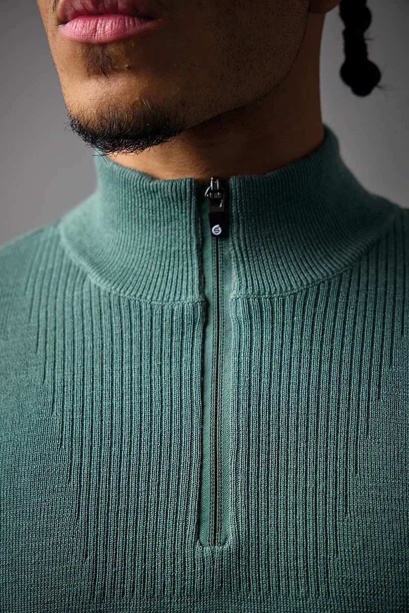 Mens Quarter Zip Textured Chest Rib Panel Showerproof Merino Lined Golf Sweater