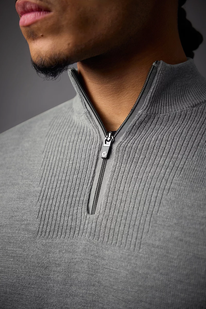 Official Ryder Cup 2027 Mens Quarter Zip Textured Chest Rib Panel Showerproof Merino Lined Golf Sweater