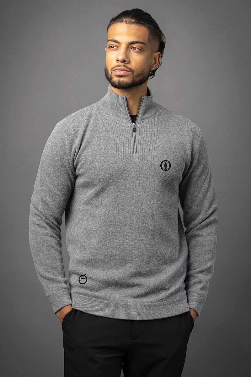 The Open Mens Quarter Zip Textured Chest Rib Panel Showerproof Merino Lined Golf Sweater The Open Mens Quarter Zip Textured Chest Rib Panel Showerproof Merino Lined Golf Sweater