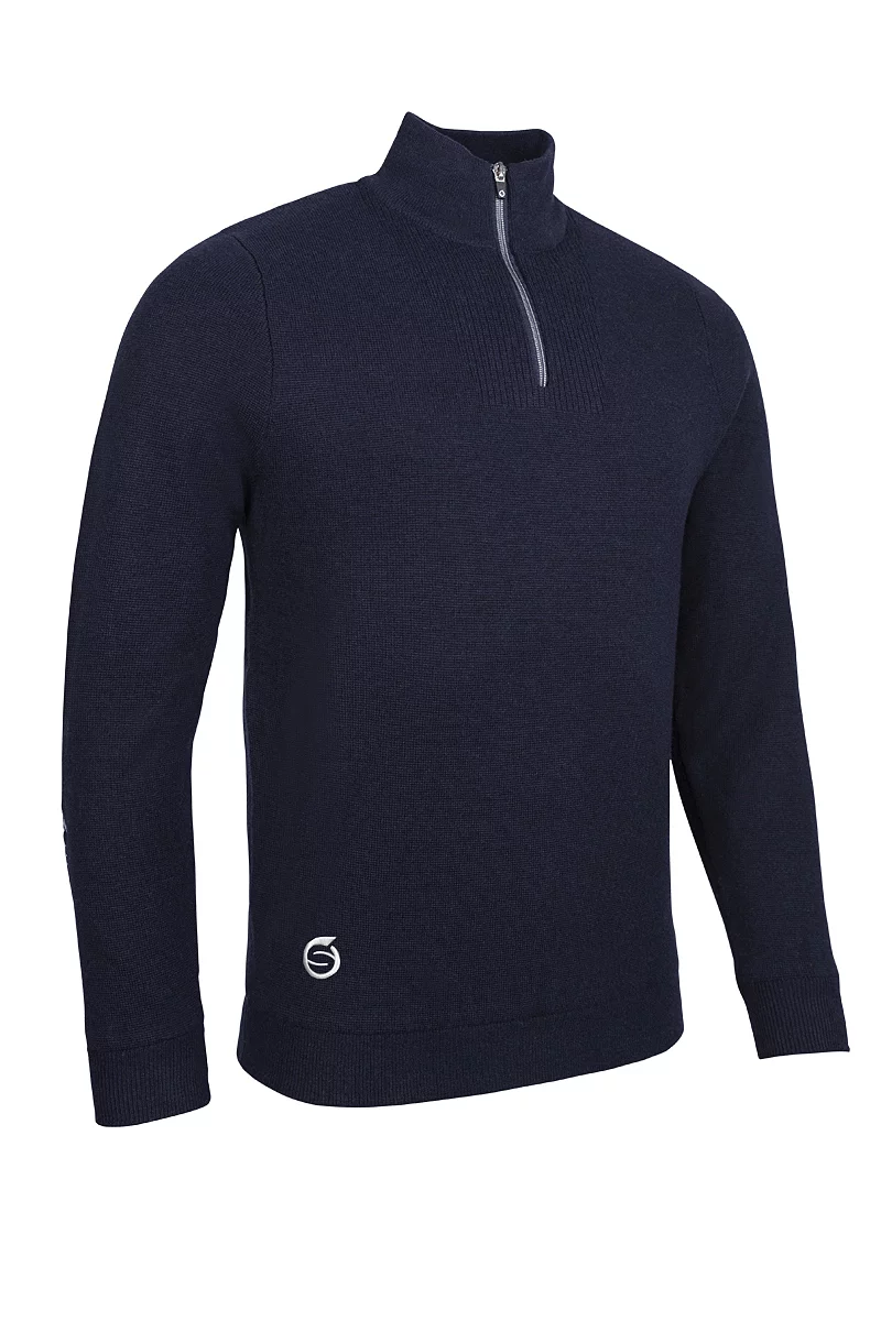 Quarter Zip Textured Chest Rib Panel Showerproof Merino Lined Golf Sweater