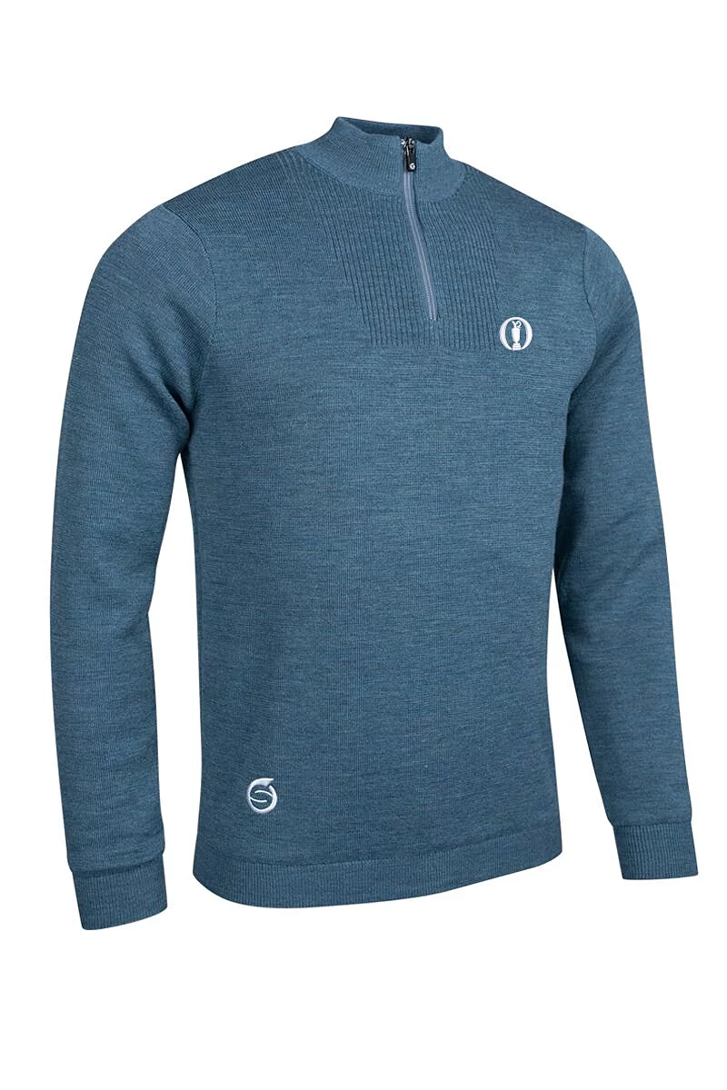 Official Ryder Cup 2027 Mens Quarter Zip Textured Chest Rib Panel Showerproof Merino Lined Golf Sweater Pacific Blue/White XXL