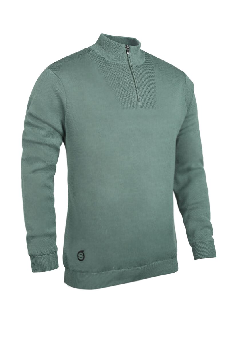 Mens Quarter Zip Textured Chest Rib Panel Showerproof Merino Lined Golf Sweater