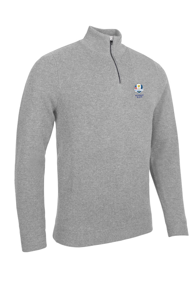 Official Ryder Cup 2025 Mens Quarter Zip Textured Chest Rib Panel Showerproof Merino Lined Golf Sweater Official Ryder Cup 2025 Mens Quarter Zip Textured Chest Rib Panel Showerproof Merino Lined Golf Sweater