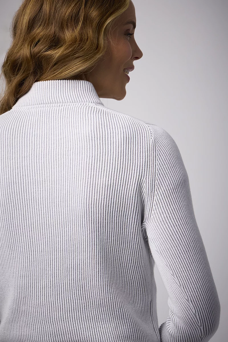 Ladies Quarter Zip Two Tone Rib Cotton Lightweight Golf Sweater