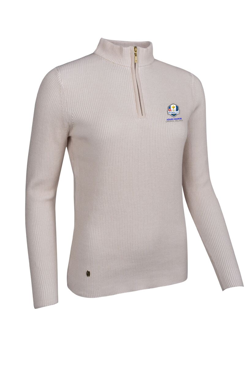 Official Ryder Cup 2027 Ladies Quarter Zip Two Tone Rib Cotton Lightweight Golf Sweater
