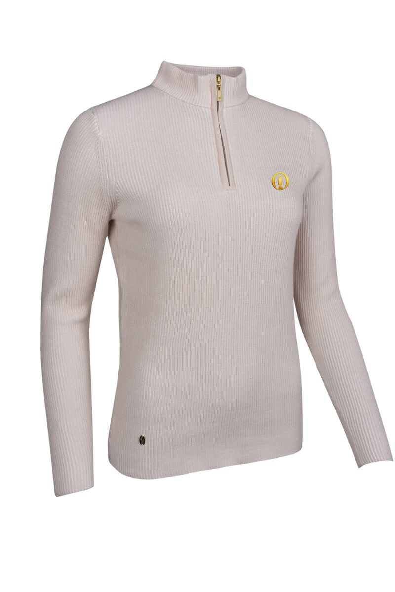 The Open Ladies Quarter Zip Two Tone Rib Cotton Lightweight Golf Sweater