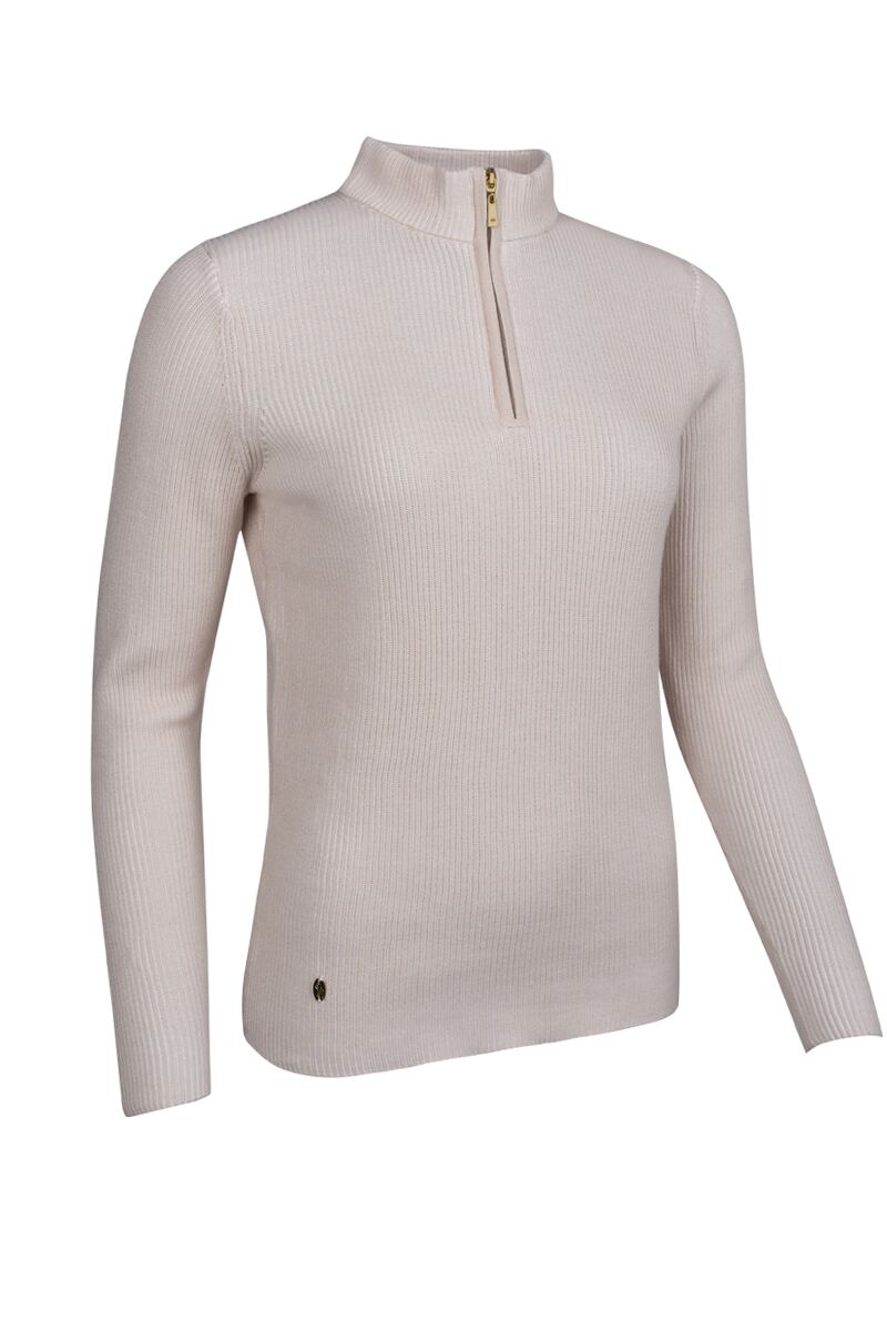 Ladies Quarter Zip Two Tone Rib Cotton Lightweight Golf Sweater