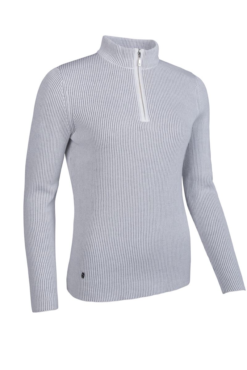 Ladies Quarter Zip Two Tone Rib Cotton Lightweight Golf Sweater