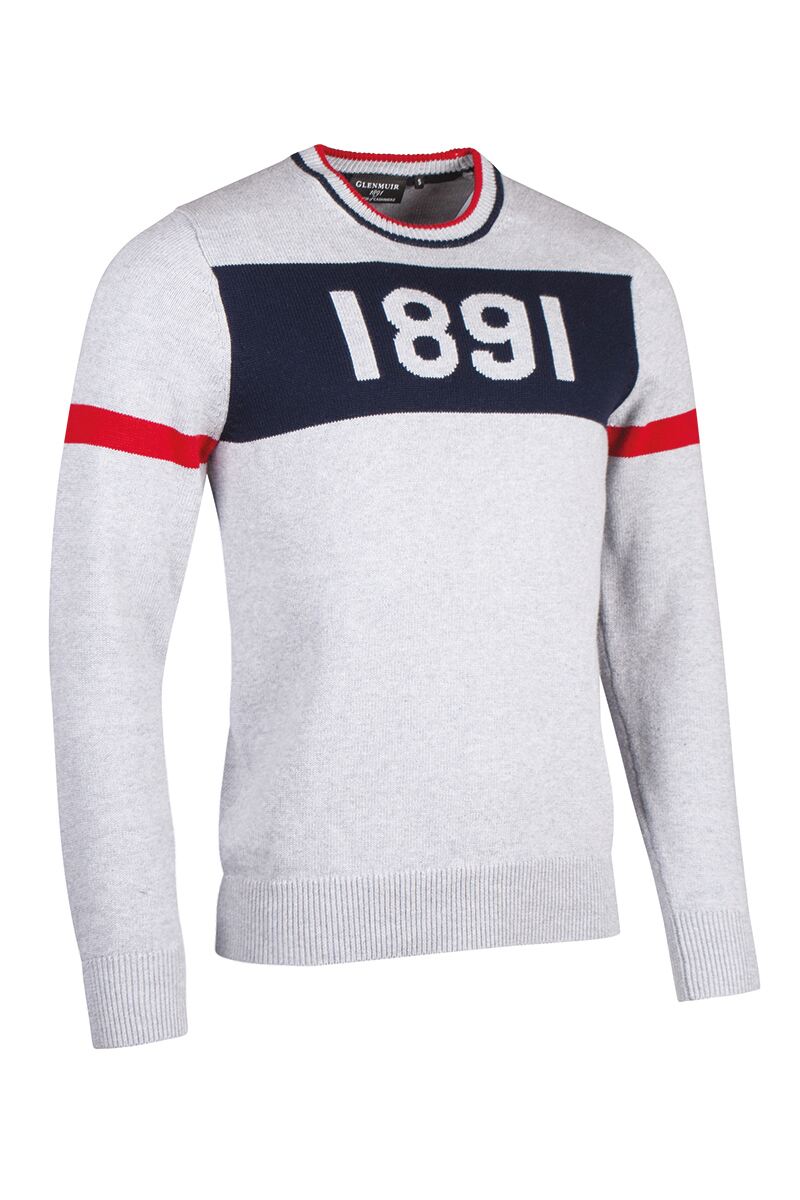 Mens and Ladies Crew Neck Contrast Chest Touch of Cashmere Heritage Sweater Sale Light Grey Marl/Navy/Garnet S