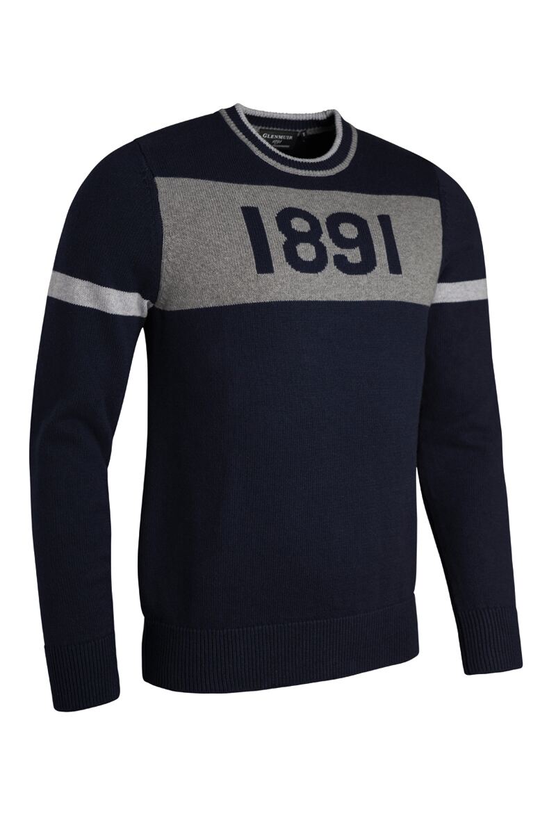 Mens and Ladies Crew Neck Contrast Chest Touch of Cashmere Heritage Sweater Sale Navy/Mid Grey Marl/Lt Grey Marl S