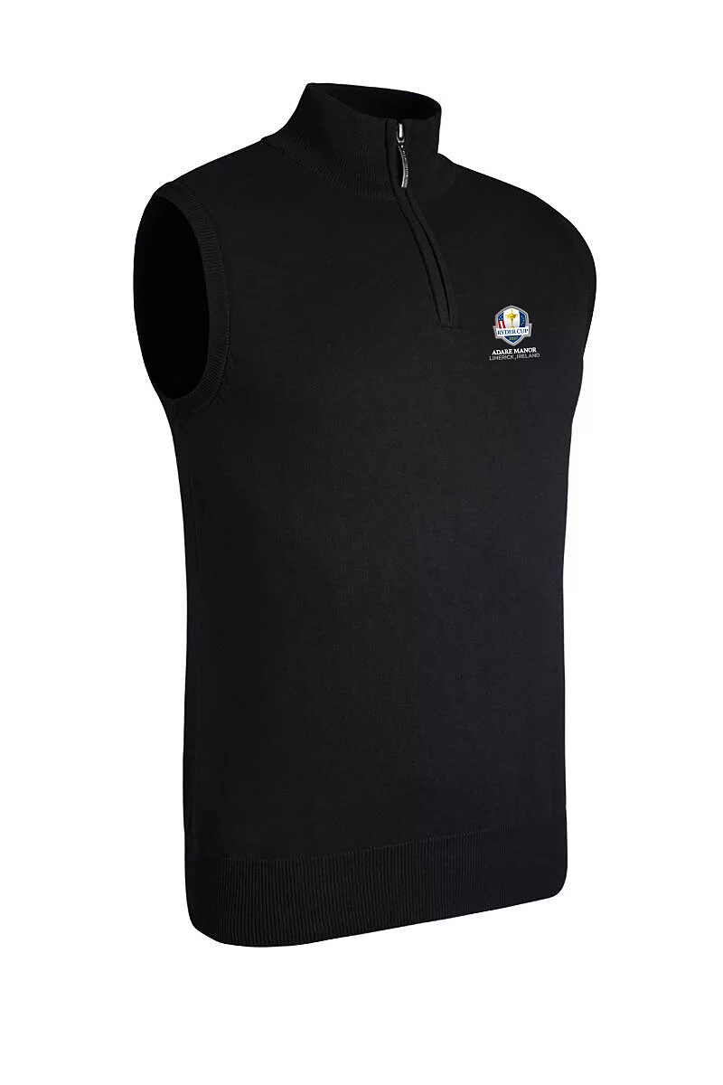 Official Ryder Cup 2027 Mens Quarter Zip Cotton Lightweight Golf Slipover Black S