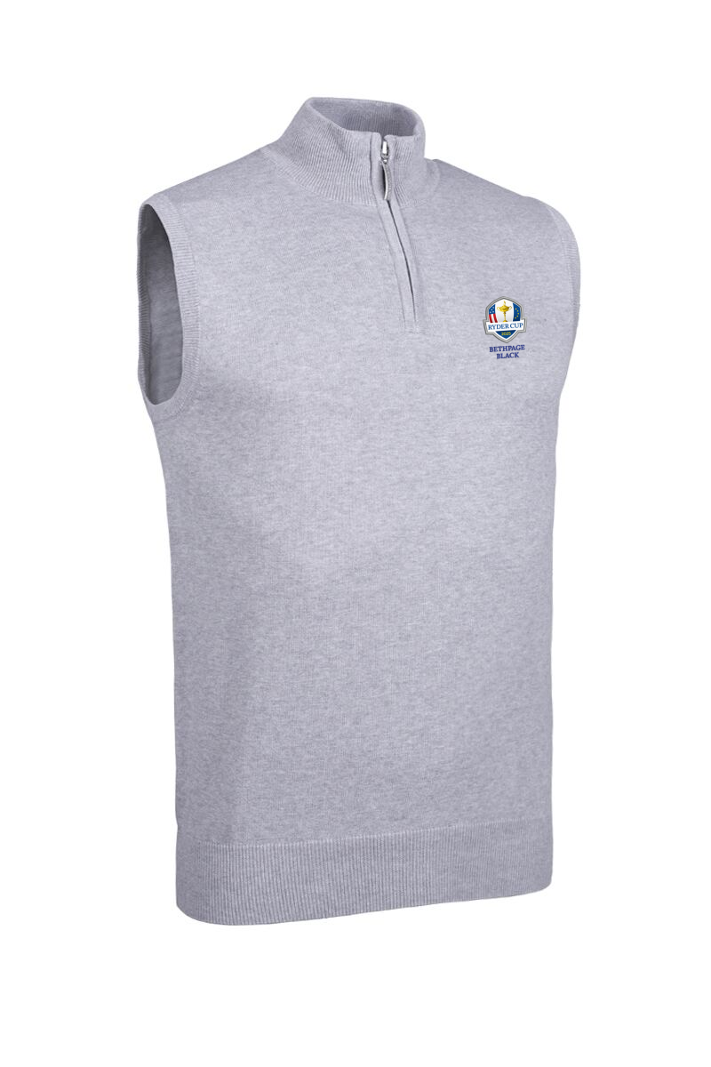 Official Ryder Cup 2025 Mens Quarter Zip Lightweight Cotton Golf Slipover Light Grey Marl XL