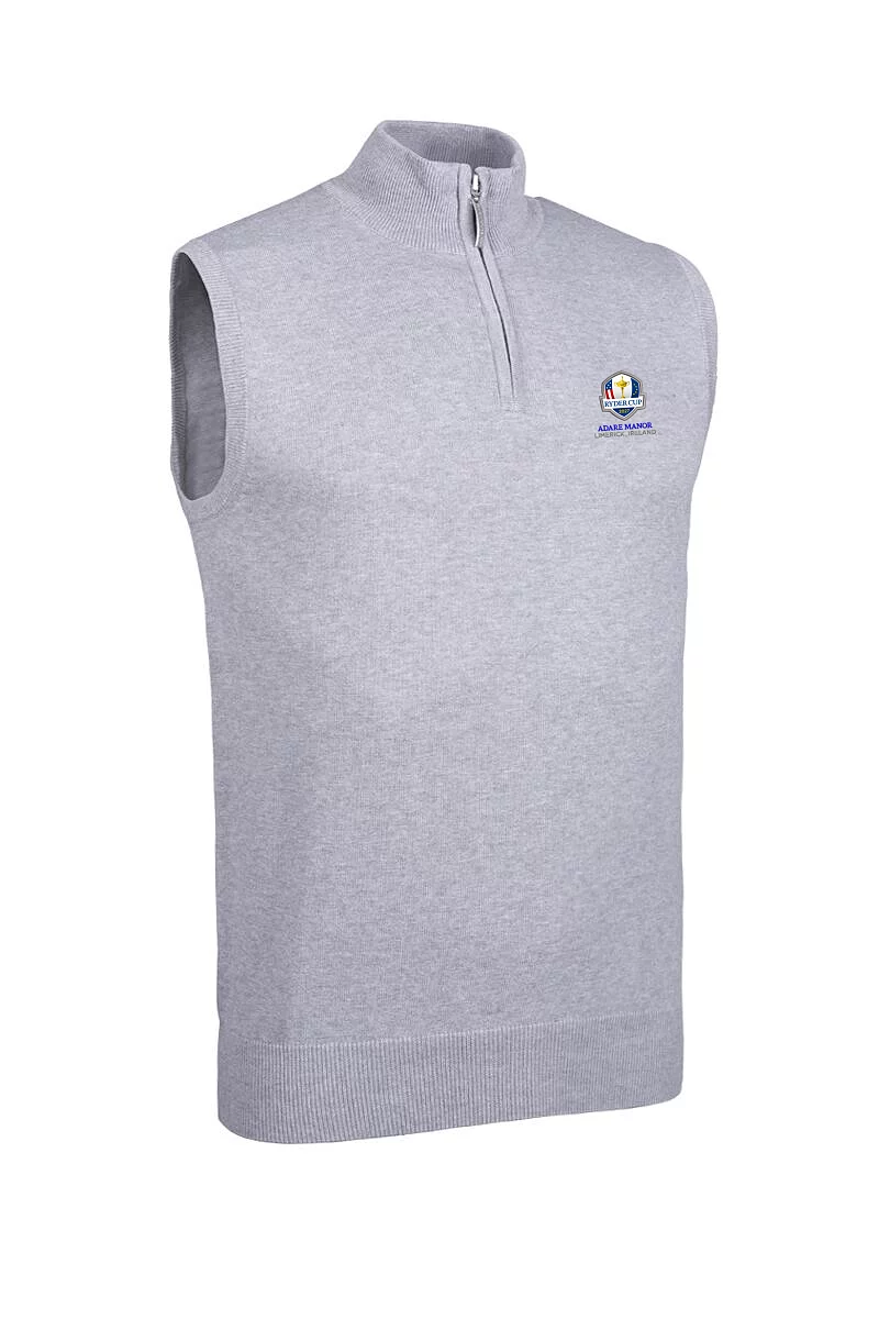 Official Ryder Cup 2027 Mens Quarter Zip Cotton Lightweight Golf Slipover Light Grey Marl L