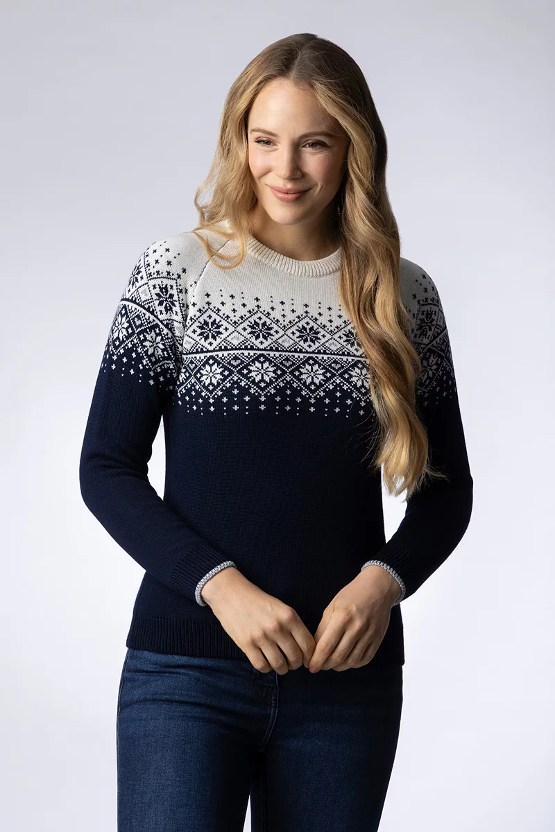Ladies Round Neck Fairisle Snowflake Merino Midweight Christmas Sweater Ladies Round Neck Fairisle Snowflake Merino Midweight Christmas Sweater