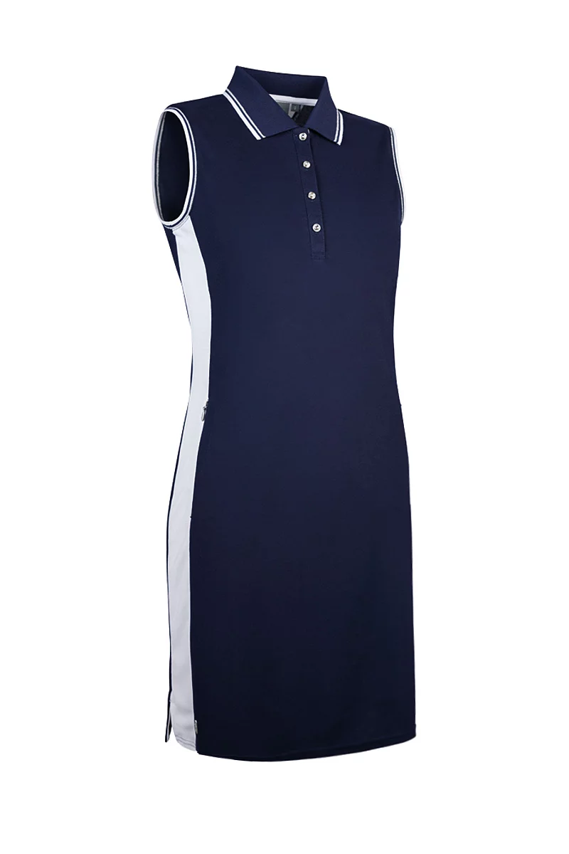 knee length dresses for ladies Callaway Ladies Geo Printed S/L Golf Polo Dress CGDKC014 Peacoat 410 –  Clarkes Golf