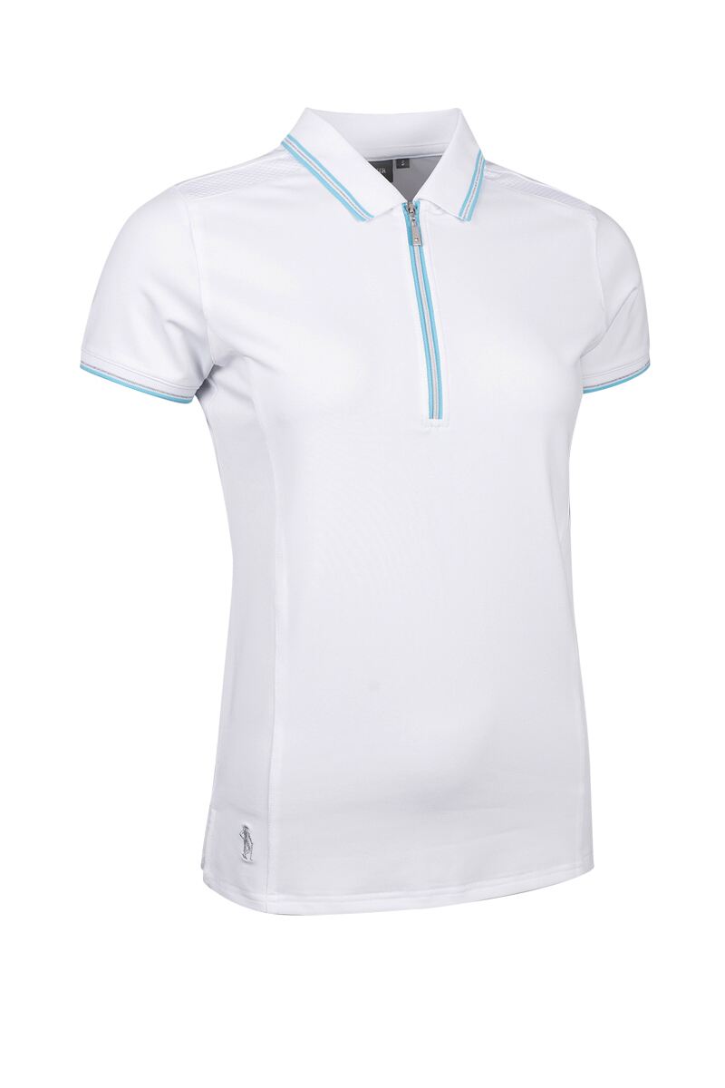Ladies Mesh Panel Performance Golf Shirt White/Aqua L