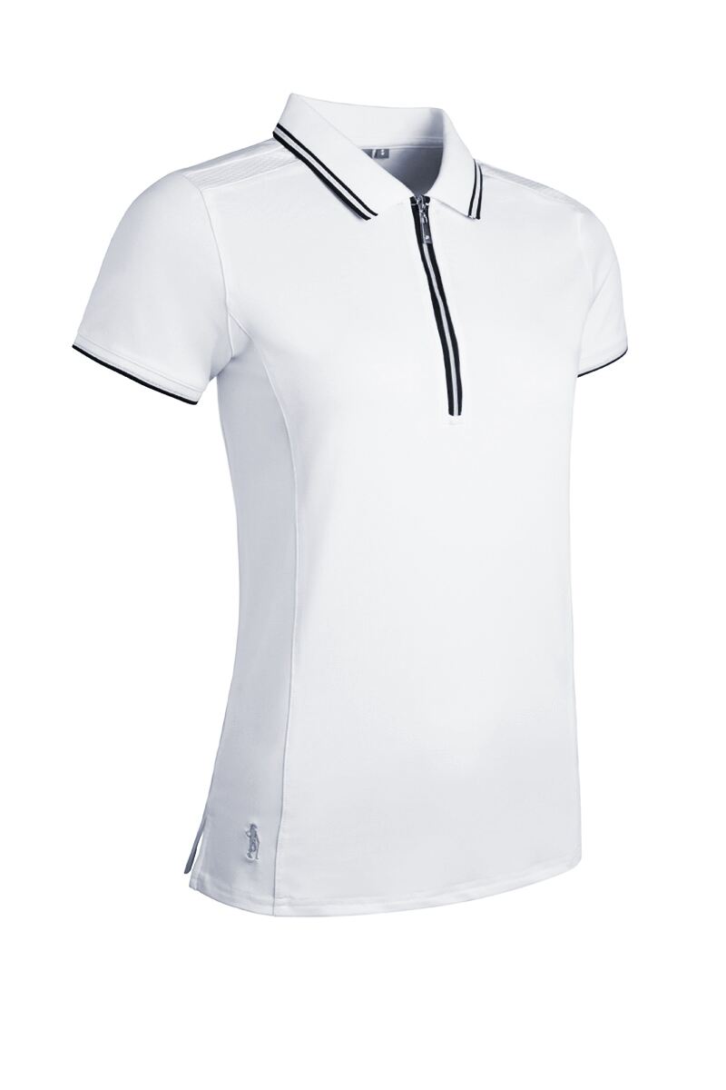 Ladies Mesh Panel Performance Golf Shirt White/Navy XXL