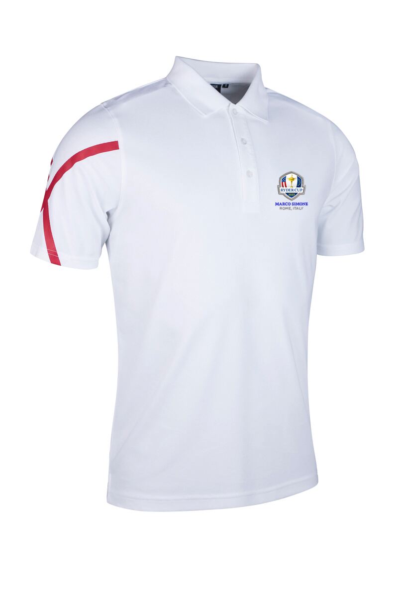 Official Ryder Cup 2025 Mens St George Cross Performance Golf Polo Shirt White/Garnet XS