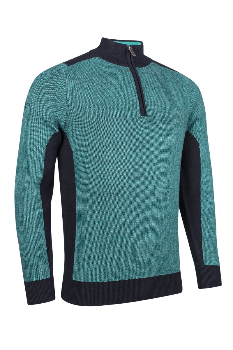 Mens Quarter Zip Birdseye Touch of Cashmere Golf Sweater Black/Marine Green XL