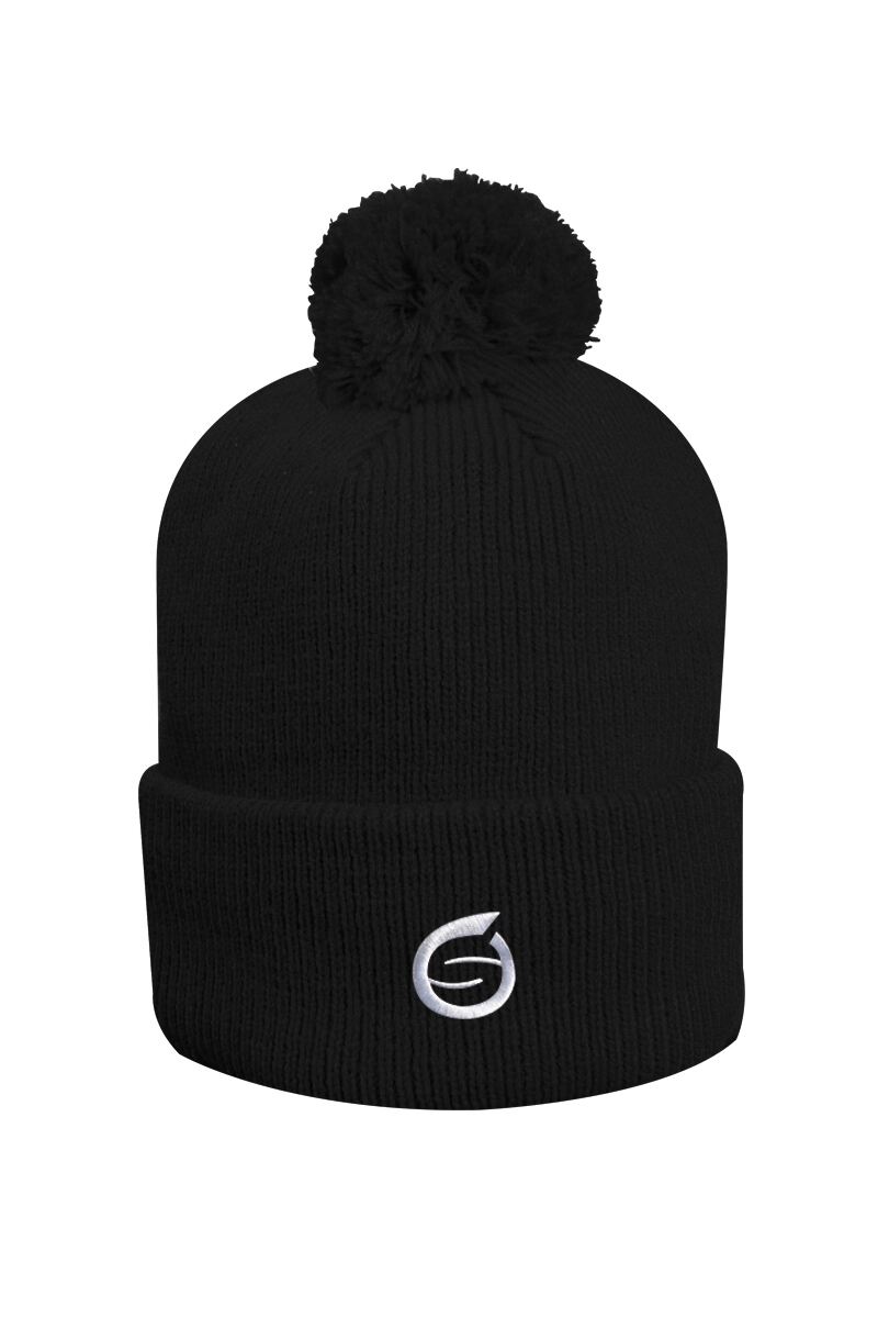 Mens And Ladies Embroidered Thermal Lined Merino Golf Bobble Hat Black One Size