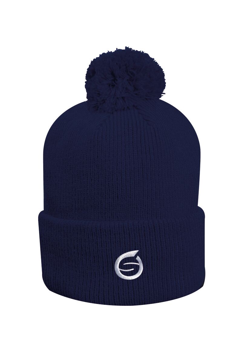 Mens And Ladies Embroidered Thermal Lined Merino Golf Bobble Hat Navy One Size