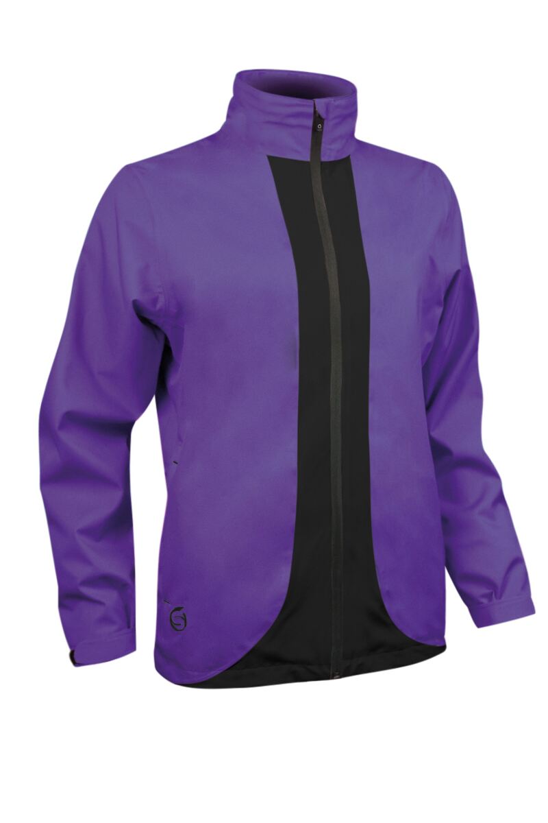 Ladies Contrast Colour Lightweight Waterproof Golf Jacket Sale Purple/Black XS