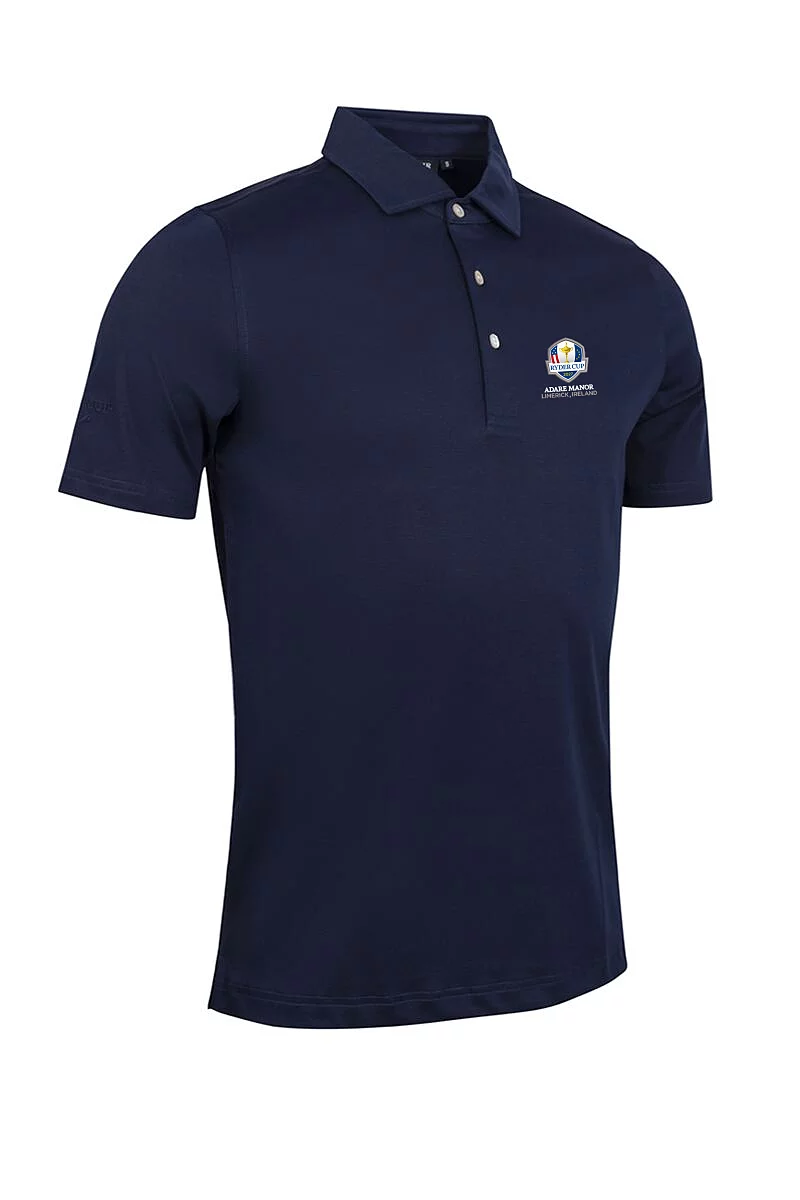 Official Ryder Cup 2027 Mens Plain Tailored Collar Mercerised Cotton Golf Shirt Navy S