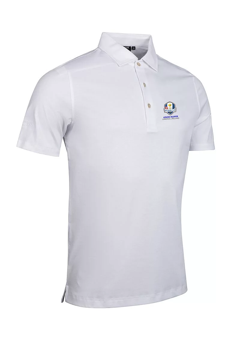 Official Ryder Cup 2027 Mens Plain Tailored Collar Mercerised Cotton Golf Shirt White XL