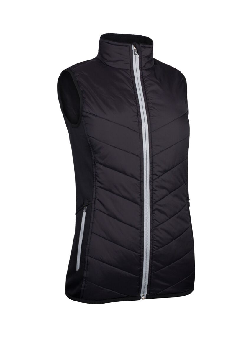 Ladies Zip Front Padded Stretch Panel Performance Golf Gilet Sale Black/Silver L