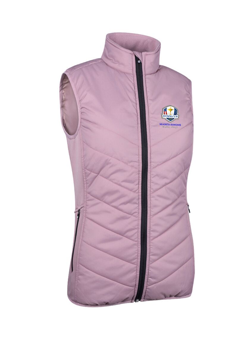 Official Ryder Cup 2025 Ladies Zip Front Padded Stretch Panel Performance Golf Gilet Pink Haze/Black S
