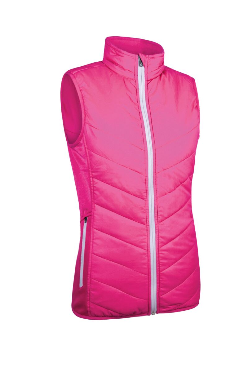 Ladies Zip Front Padded Stretch Panel Performance Golf Gilet Sale Solar Pink/White M